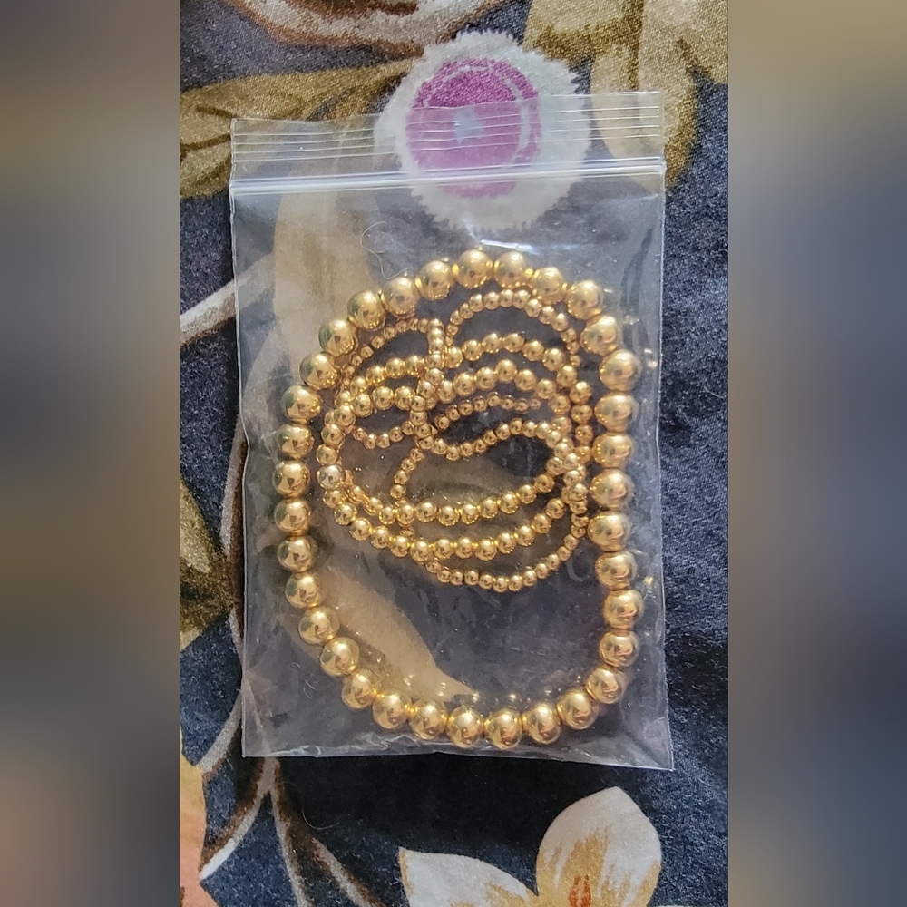 (NWT) 14k GF 3!! Yellow Gold Stretch Bead Bracelets (Will not tarnish)
